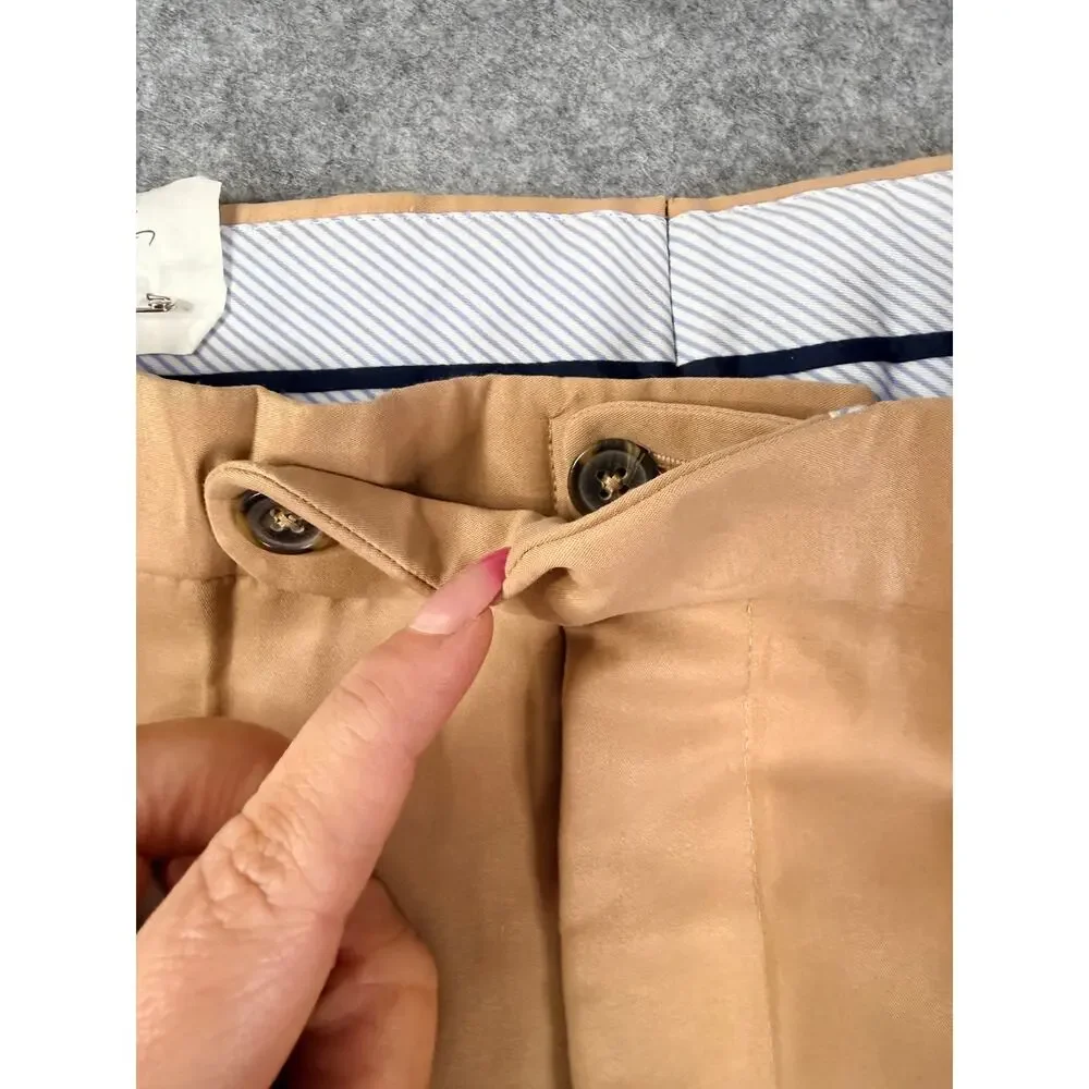 Saks Fifth Avenue Men 38R Tan Dress Pants Flat Front Cotton Blend TV Wardrobe